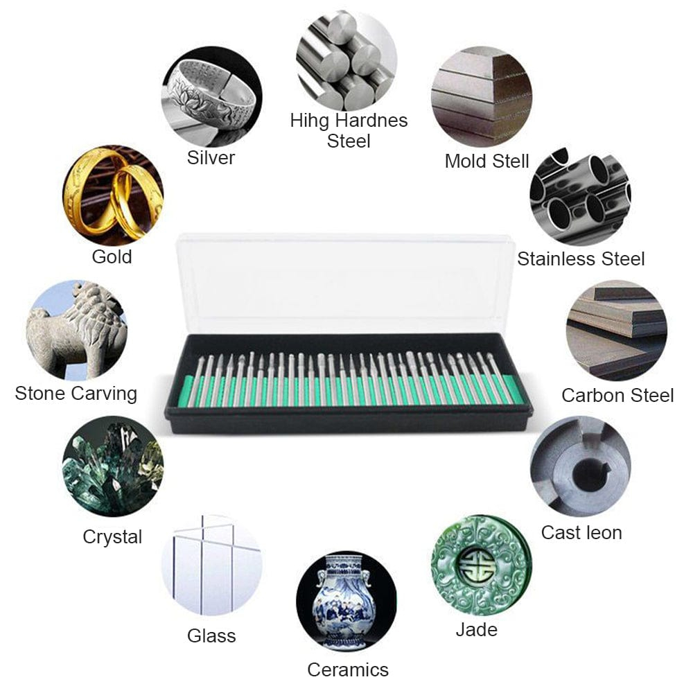 30Pcs Jewelry Making Diamond Burrs Drill For Dremel Craftsman Rotary Tool